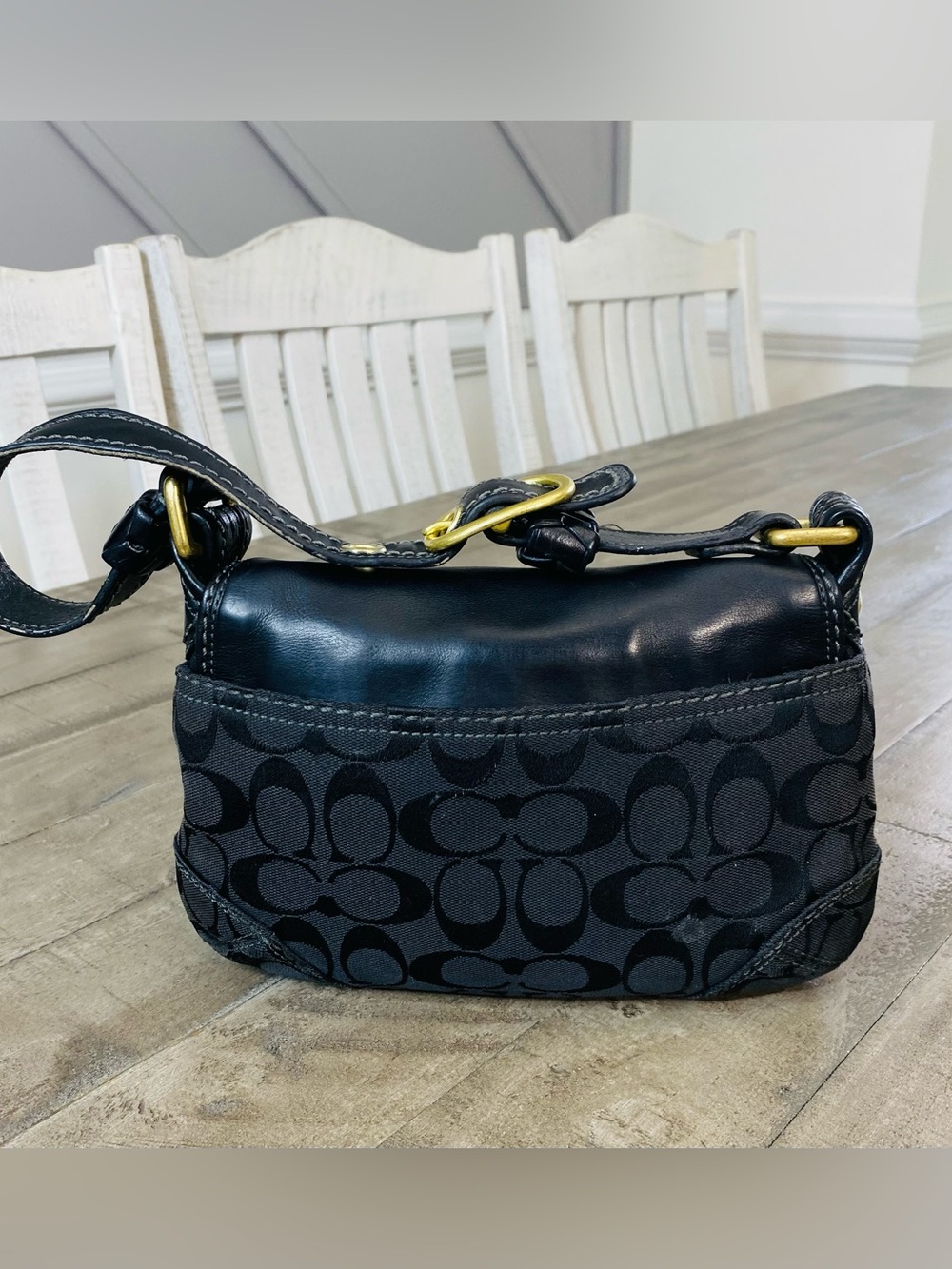 COACH Y2K Vintage Bleecker Signature Small Flap Hobo Bag 11441 Black Brass - Picture 6 of 12
